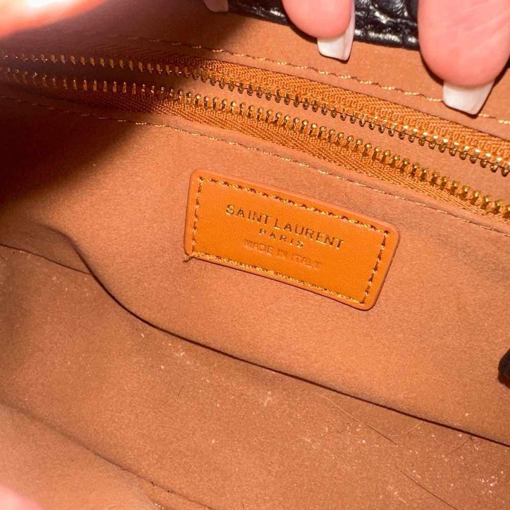 Saint Laurent Black Croc-Embossed Shoulder Bag with Gold YSL Hardware - Picture 5 of 5